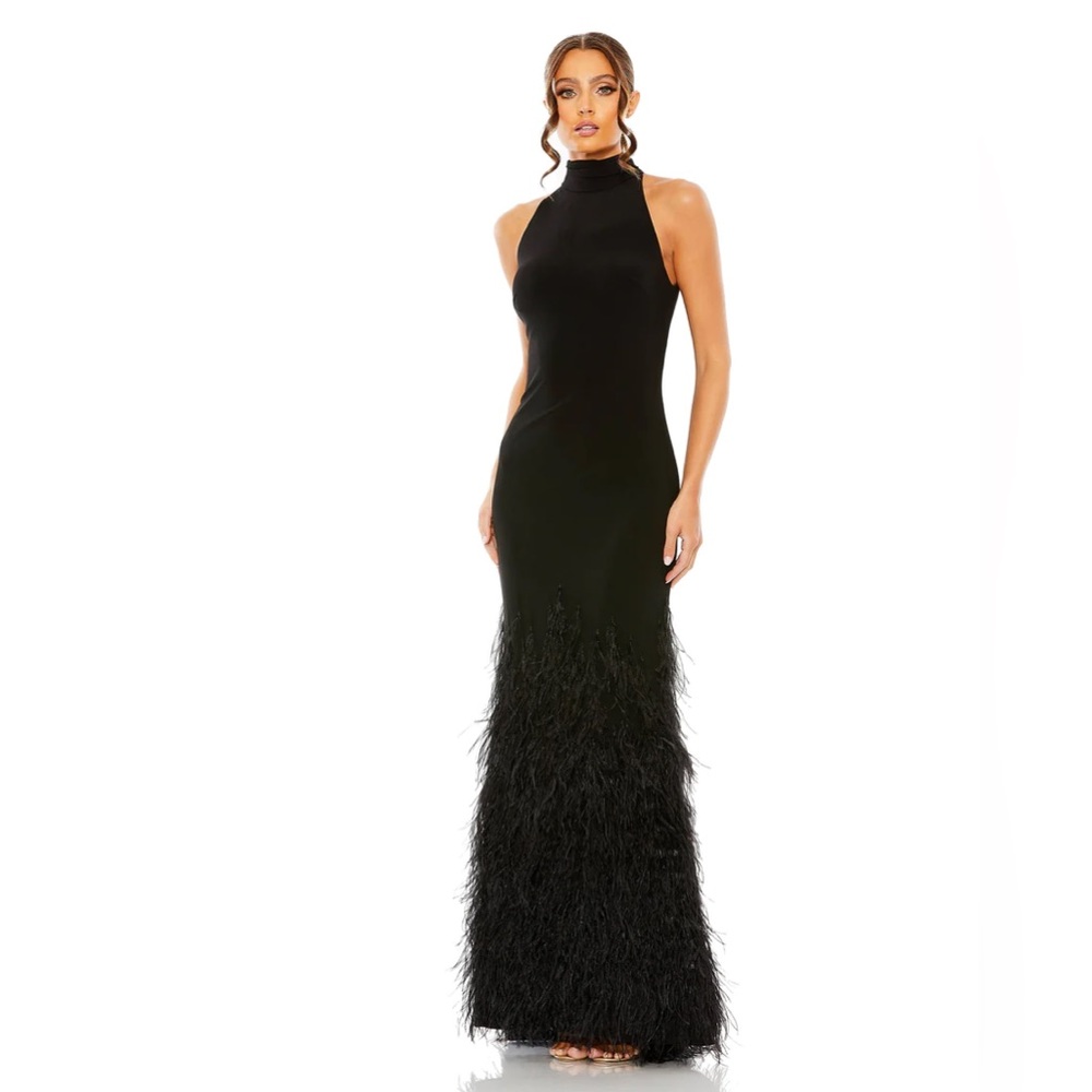 Mac Duggal Black Feathered Gown